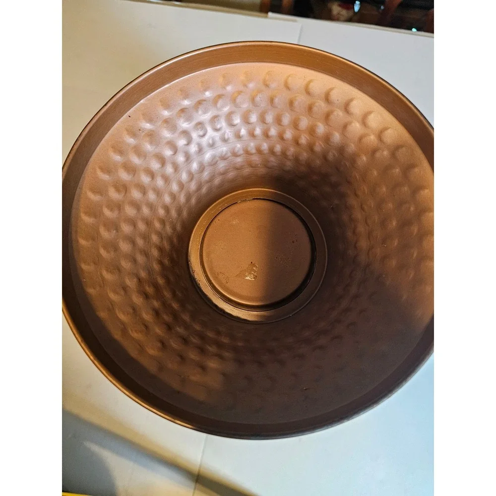 Vintage Hammered Copper Floor Vase Lion Head Ring Handles Scalloped Rim Urn 20in